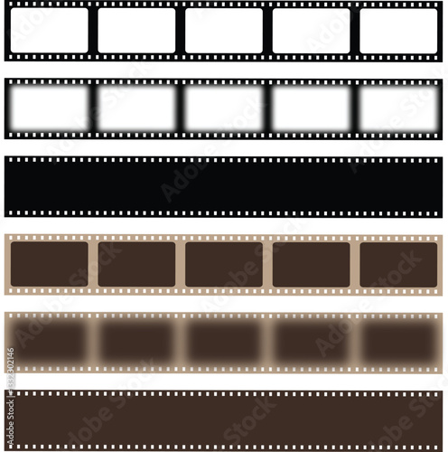 Roll of retro film strip icon set. Video tape photo film strip frame vector isolated on transparent background. Vintage movie slide reel concept. Motion picture tape pictogram. Vector illustration.