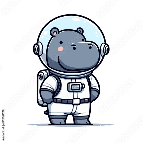 Astronaut hippo in white spacesuit with helmet. Vector illustration for space exploration, science fiction concepts or future discovery missions.