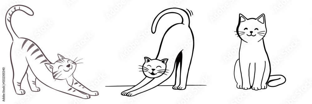 happy cat kitten stretching draw line happy cat kitten stretching draw line