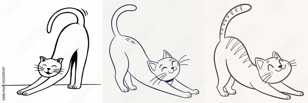 happy cat kitten stretching draw line happy cat kitten stretching draw line
