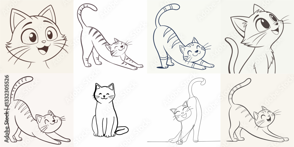 Fototapeta premium happy cat kitten stretching draw line