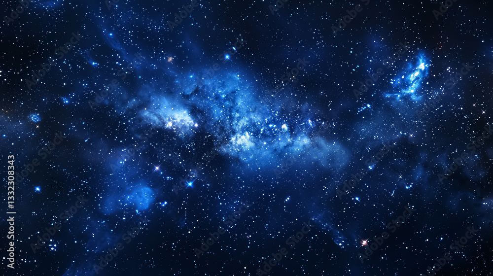 Obraz premium Night sky with stars, clouds, nebula, and galaxy. Landscape with gradient blue and purple colorful cosmos with stardust and the Milky Way. Magic color galaxy, space background.