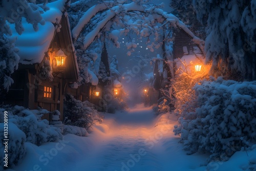 Magical Snowy Village Pathway 