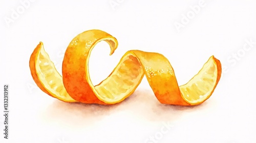 Watercolor Illustration of a Curled Orange Peel