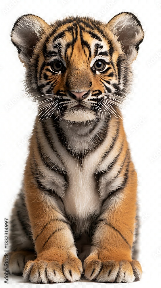 Naklejka premium Cute tiger cub sitting, studio shot
