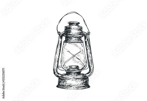Vintage hand-drawn lantern sketch with detailed cross-hatching style. Vector retro hand drawn illustration