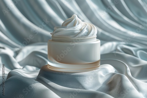 White cosmetic jar with moisturizer cream.