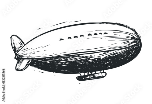 Vintage hand-drawn dirigible sketch with detailed lines and classic design. Vector retro hand drawn illustration