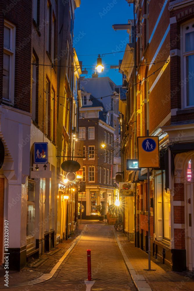 Fototapeta premium Pedestrian Night Street in Downtown Amsterdam