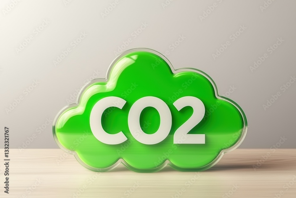 Green technology and carbon footprint reduction. Green CO2 cloud symbol representing environmental awareness and sustainability. Green technology and carbon footprint reduction. Green CO2 cloud symbol representing environmental awareness and sustainability.