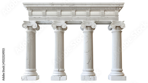 Four ionic columns supporting an architrave on transparent background
