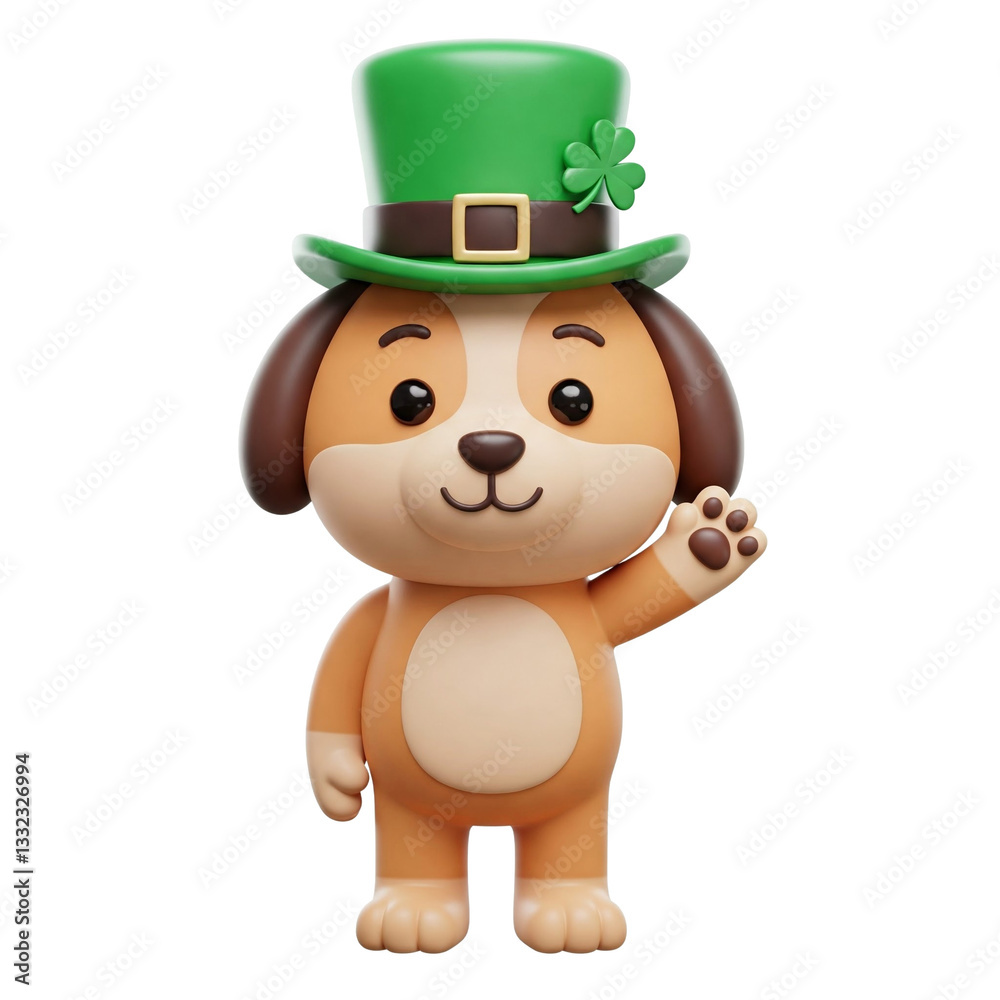 Fototapeta premium St Patricks Day Cute Dog Waving with One Hand Isolated