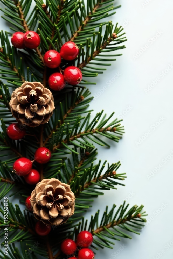 Classic Christmas garland featuring glossy red berries and textured pine cones , rustic garland, winter decoration Classic Christmas garland featuring glossy red berries and textured pine cones , rustic garland, winter decoration