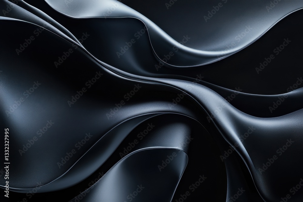 Fototapeta premium An image with a flowing black fabric that has smooth folds and highlights