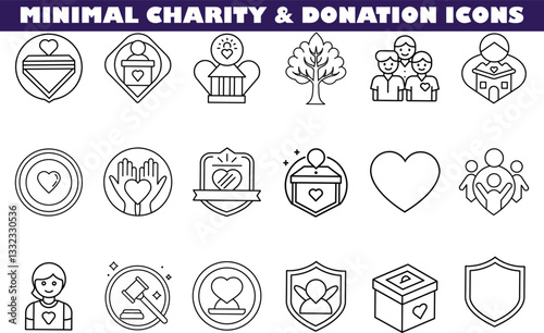 Minimal Charity Donation Icons Giving, Support, Helping, Volunteer, Care