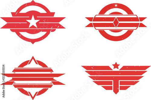 Grunge Texture Vector Logo Icon , Distressed Effect Silhouette ,vector set of red and white labels, set of vector labels,set of red and white labels.