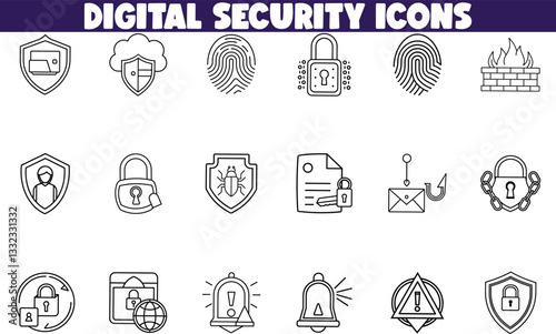 Cybersecurity, Digital Security Icons, Data Protection, Privacy, Network Safety