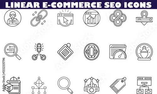Linear Ecommerce SEO Icons Website Optimization, Marketing Strategy photo