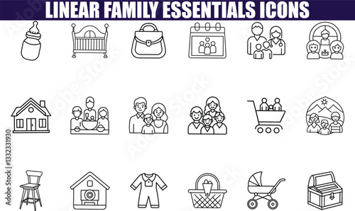 Linear Family Essentials Icons Baby, Home, Family, and More