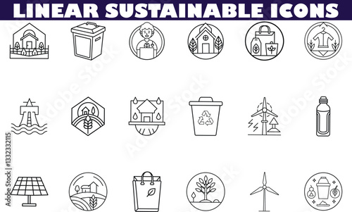 Linear Sustainable Icons EcoFriendly, Recycling, Renewable Energy, and Green Living