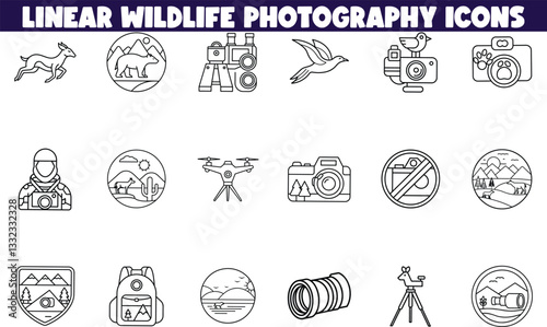 Linear Wildlife Photography Icons Nature, Animals, Cameras, and Equipment