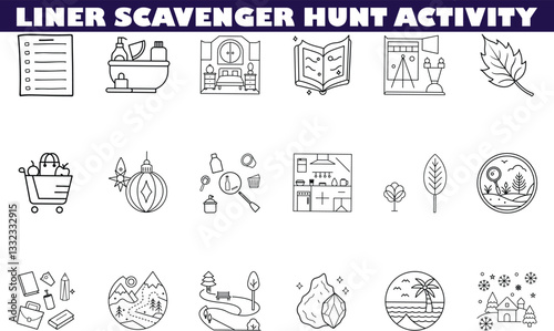 Autumn Scavenger Hunt Linear Icons Checklist, Nature, Fall