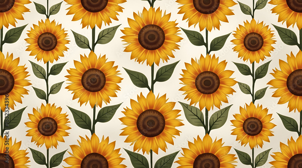 Fototapeta premium Rustic Sunflower Seamless Tile Pattern for Country Style Kitchens