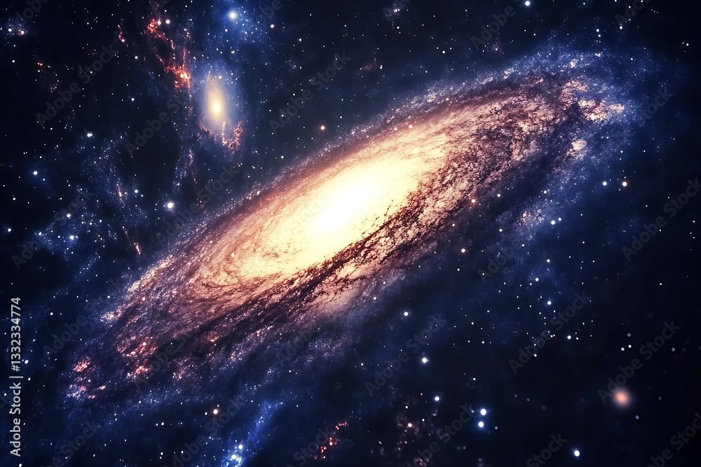 Fototapeta premium A luminous spiral galaxy amidst a field of twinkling celestial objects