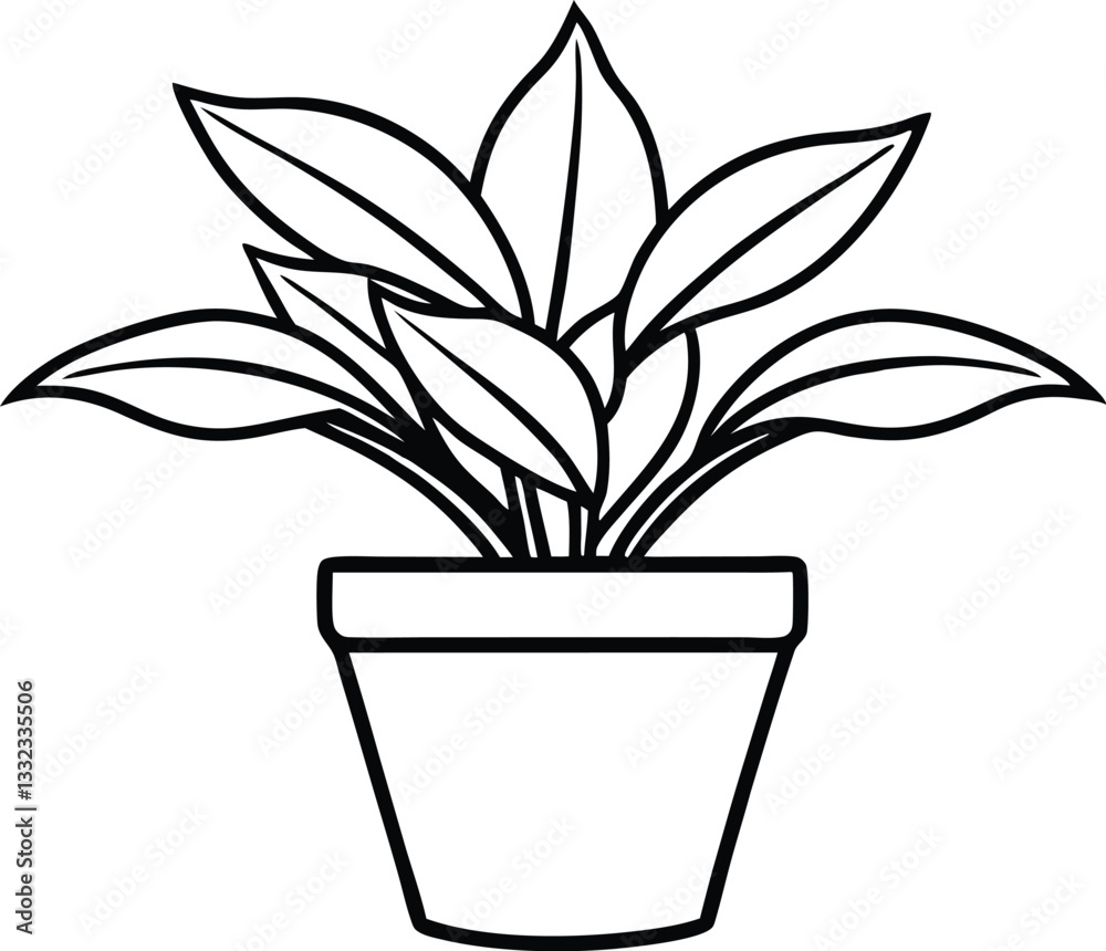 Potted plant line art,plant in pot outline vector Potted plant line art,plant in pot outline vector