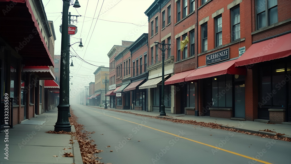 Photorealistic Image of Abandoned Main Street: Capturing the Small Business Crisis and Economic Recession's Impact on Entrepreneurship - Stock Photo Concept with Empty Space for Text