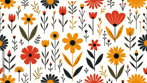 Wallpaper Mural Bold Floral Lines and Vibrant Colors: A Modern Abstract Wildflowers Seamless Tile Pattern for Contemporary Artistic Spaces - Perfect for Stylish Interiors and Creative Designs Torontodigital.ca