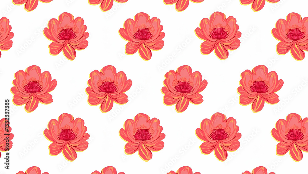 Bold Outlined Pop Art Peonies: Vibrant Retro Seamless Pattern for Eye-Catching Designs Bold Outlined Pop Art Peonies: Vibrant Retro Seamless Pattern for Eye-Catching Designs