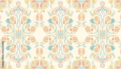 Art Nouveau cherry blossom seamless tile pattern with flowing lines and pastel colors ideal for elegant dining rooms concept as Flowing lines and pastel colors create Art Nouveau cherry blossom seamle