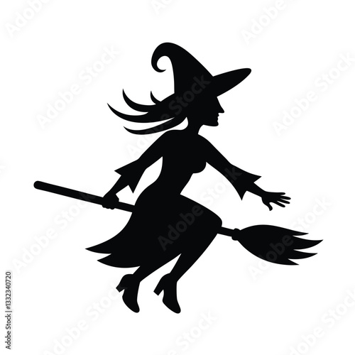 Black Witch Silhouette Vector.
