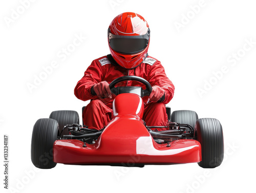 Isolated Red Go-Kart Ready for Racing, Front View