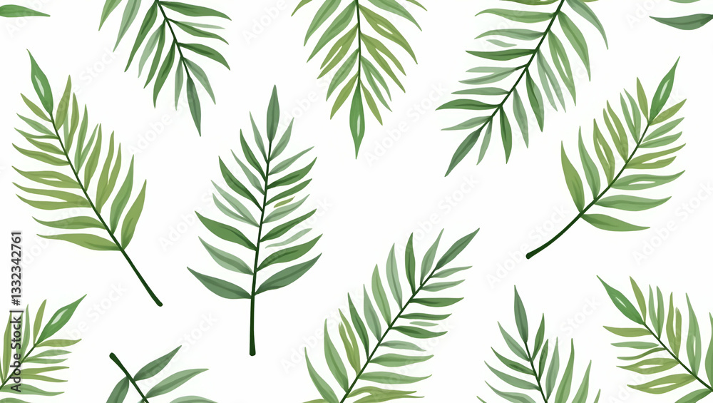 Explore Serene Spaces with a Flat Botanical Garden Seamless Tile Pattern Featuring Various Palm Species in Natural Greens on White Background - Perfect for Your Tranquil Decor Needs Explore Serene Spaces with a Flat Botanical Garden Seamless Tile Pattern Featuring Various Palm Species in Natural Greens on White Background - Perfect for Your Tranquil Decor Needs