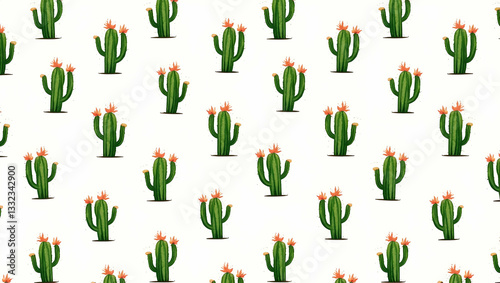 Tropical Cactus Seamless Tile Pattern: Lush Green Stems & Vibrant Clusters for Sunny Lounges