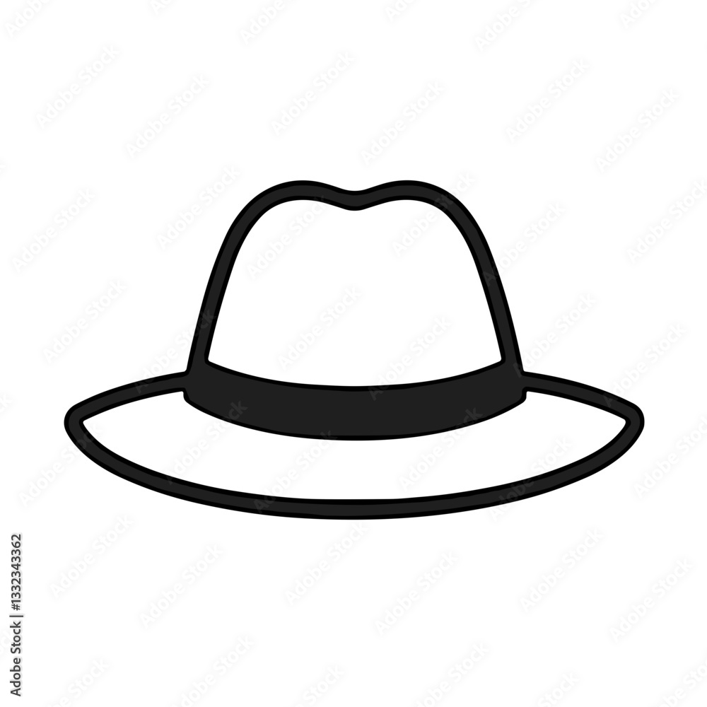 Classic fedora hat icon in black outline style. Classic fedora hat icon in black outline style.