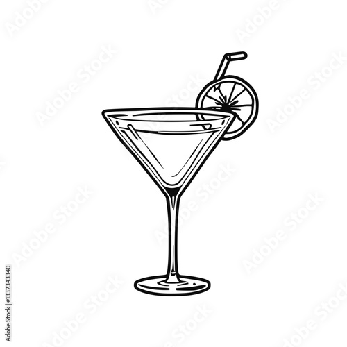 Martini glass with lemon slice icon in black outline.