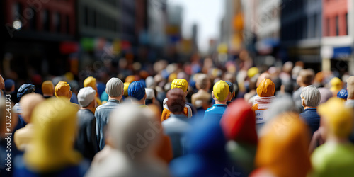 Wallpaper Mural Miniature Figurines Depicting a Crowd in an Urban Setting Torontodigital.ca