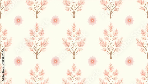 Wallpaper Mural Delicate Ivy Vines & Soft Pastel Hues: Romantic Seamless Tile Pattern for Cozy Bedrooms Torontodigital.ca