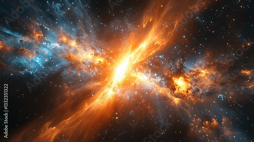 An artistic depiction of celestial nebulae and bright starlight