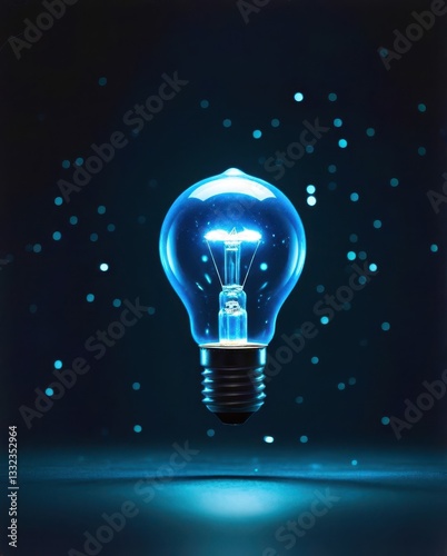 A light bulb is lit up in a dark room