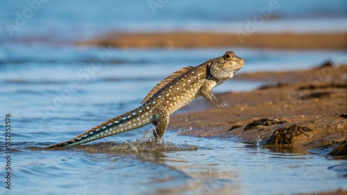 Mudskipper Leaping from Water to Mudflat