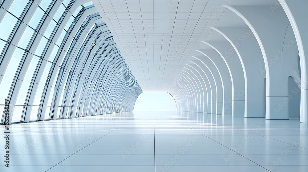 Fototapeta premium A vast modern architectural space featuring a network of sun tracking solar panels AI powered energy management systems and robotics for maintenance