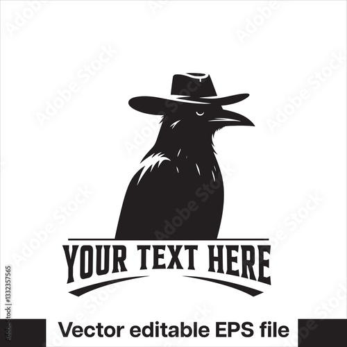 Western Raven vector with hat, logo