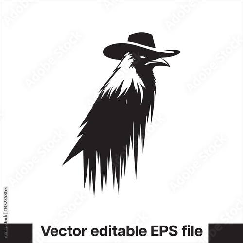 Western Raven vector with hat, logo