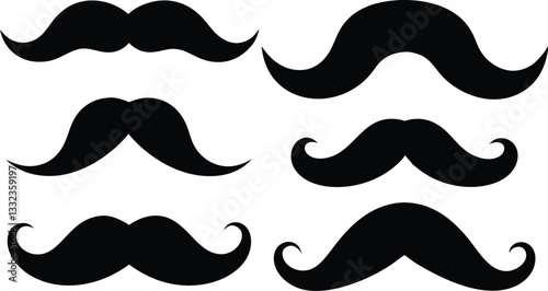 Set of mustache silhouette vector, mustache icon set