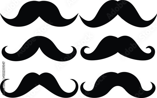 Set of mustache silhouette vector, mustache icon set