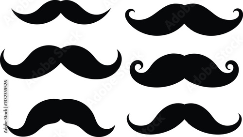 Set of mustache silhouette vector, mustache icon set